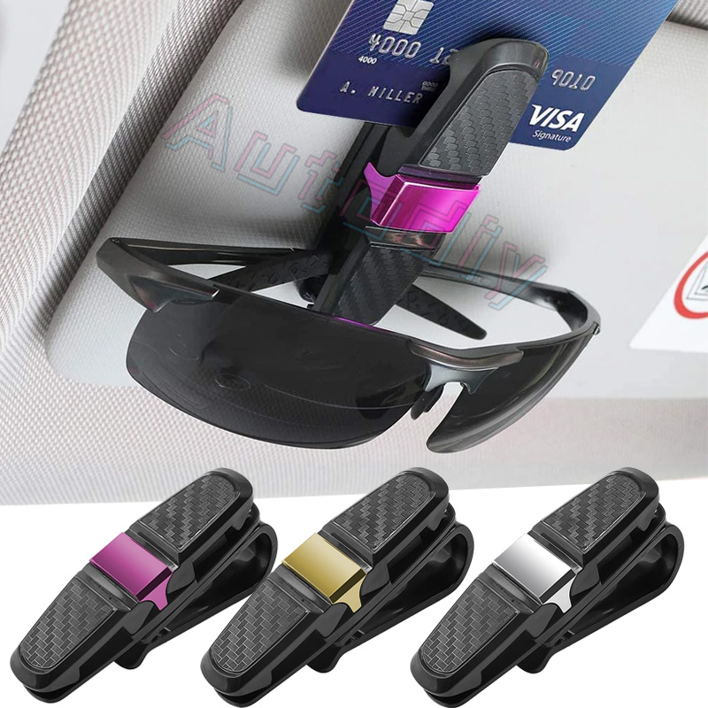 Universal Car Auto Sun Visor Tempat Kacamata Kotak Sunglasses Clip Card Ticket Holder Stand Pengikat Pen Case Aksesoris Mobil