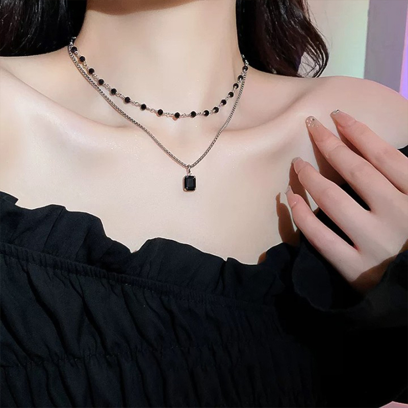 【COD】Kalung Dora Stevenson Payet 2 Layer Black Diamond Fashion Necklace