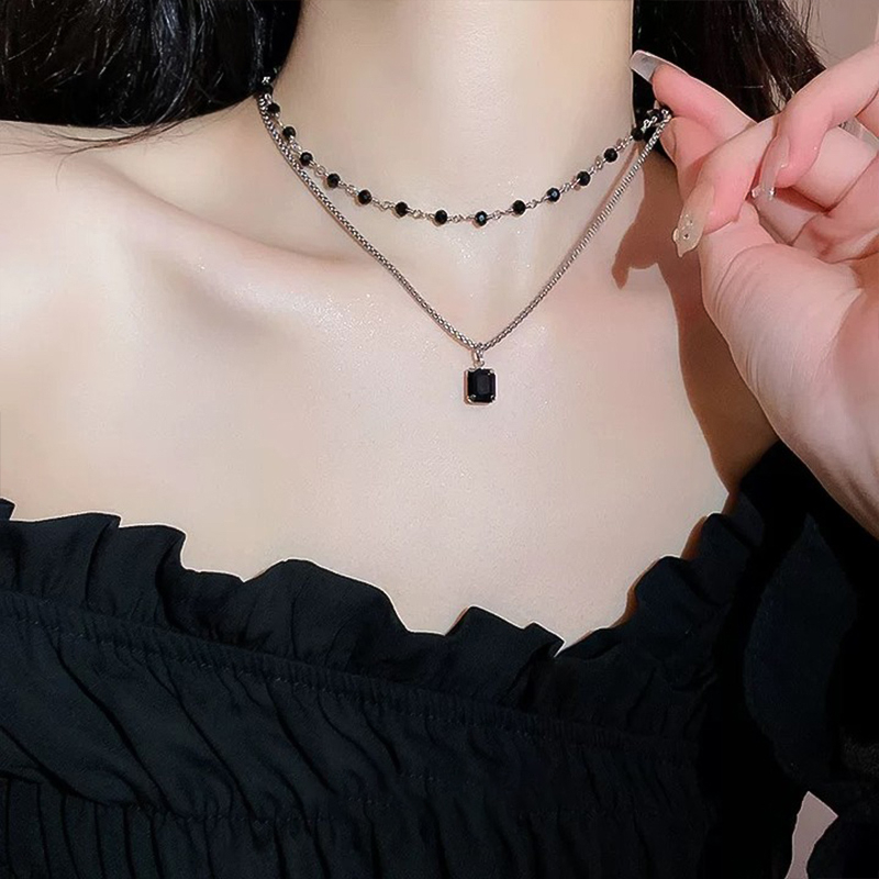 【COD】Kalung Dora Stevenson Payet 2 Layer Black Diamond Fashion Necklace