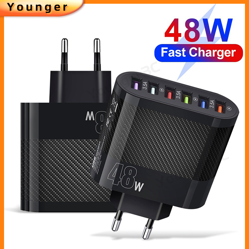 48w 6port USB Fast Charging Charger 6in1 USB Charging Adapter Multi Antarmuka Fast Charging Adoptor Charger Untuk Tipe C Micro