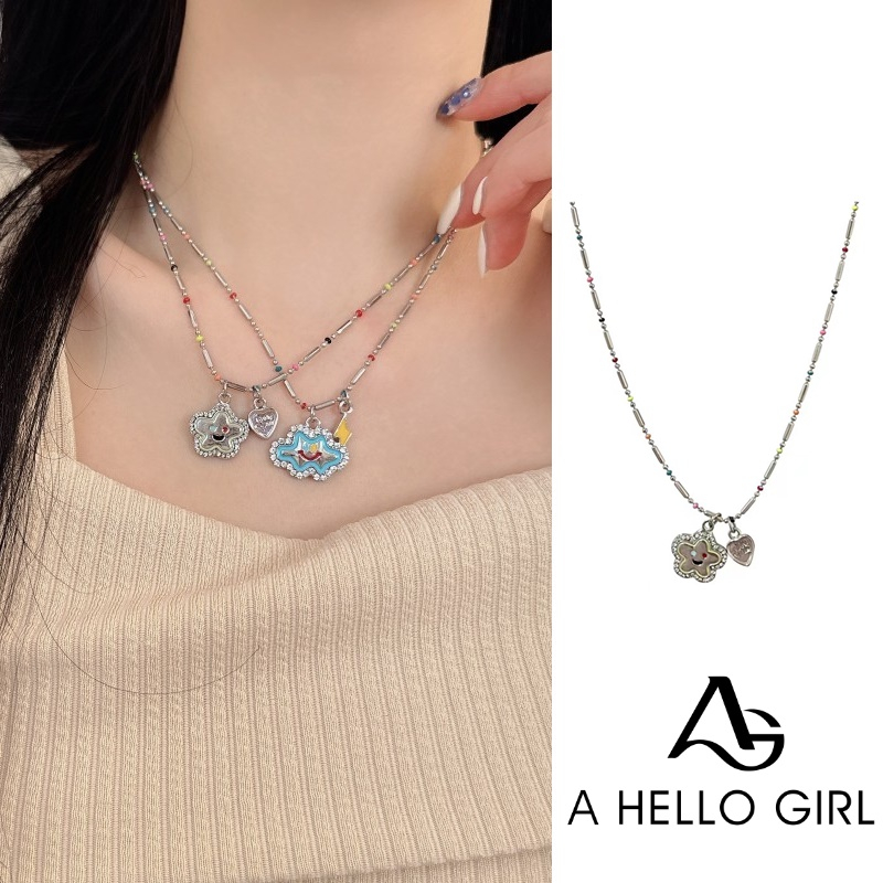 Ahellogirl S925 Kalung Perak Dengan Bentuk Wajah Bunga Matahari Smiley Face Warna-Warni Y2k Fashion Korea Untuk Wanita