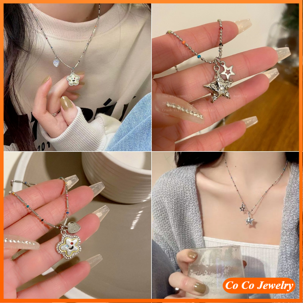 S925 Kalung Silver Dengan Bentuk Wajah Bunga Matahari Smiley Face Warna-Warni Gaya Korea Fashion Untuk Wanita