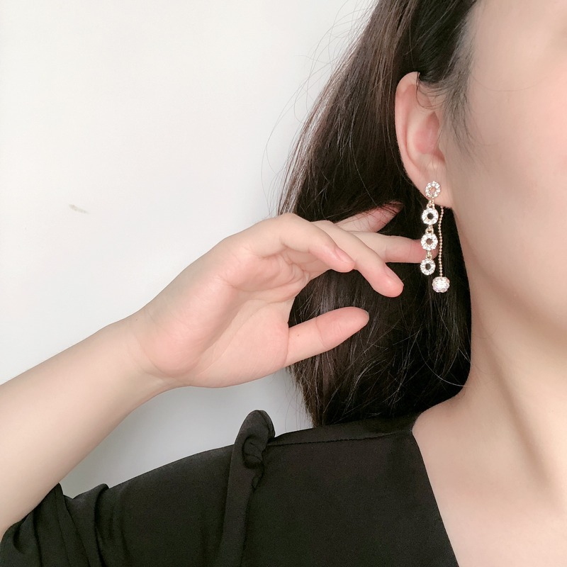 Pentagram Anting Rumbai Fashion Korea Gelombang Mutiara Imitasi Set Zirkonium Menjuntai Stud Aksesoris Perhiasan Wanita