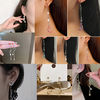 Pentagram Anting Rumbai Fashion Korea Gelombang Mutiara Imitasi Set Zirkonium Menjuntai Stud Aksesoris Perhiasan Wanita