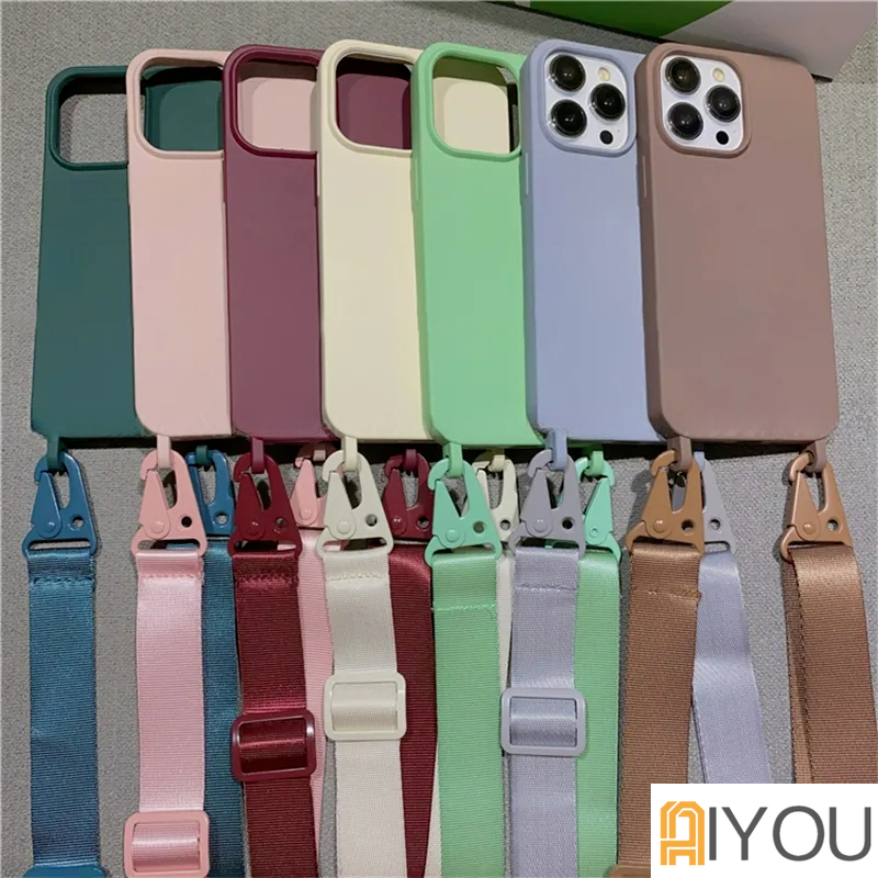 IPHONE Kalung Lanyard Crossbody Mewah Bahan Silikon Lembut Case Untuk Iphone14 11 12 13 Pro Max Mini XS XR X7 8 Plus SE Cord Tali Rantai Penutup