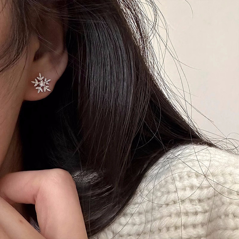 Anting Perak925 snowflake Wanita Korea Aksesoris Telinga Natal