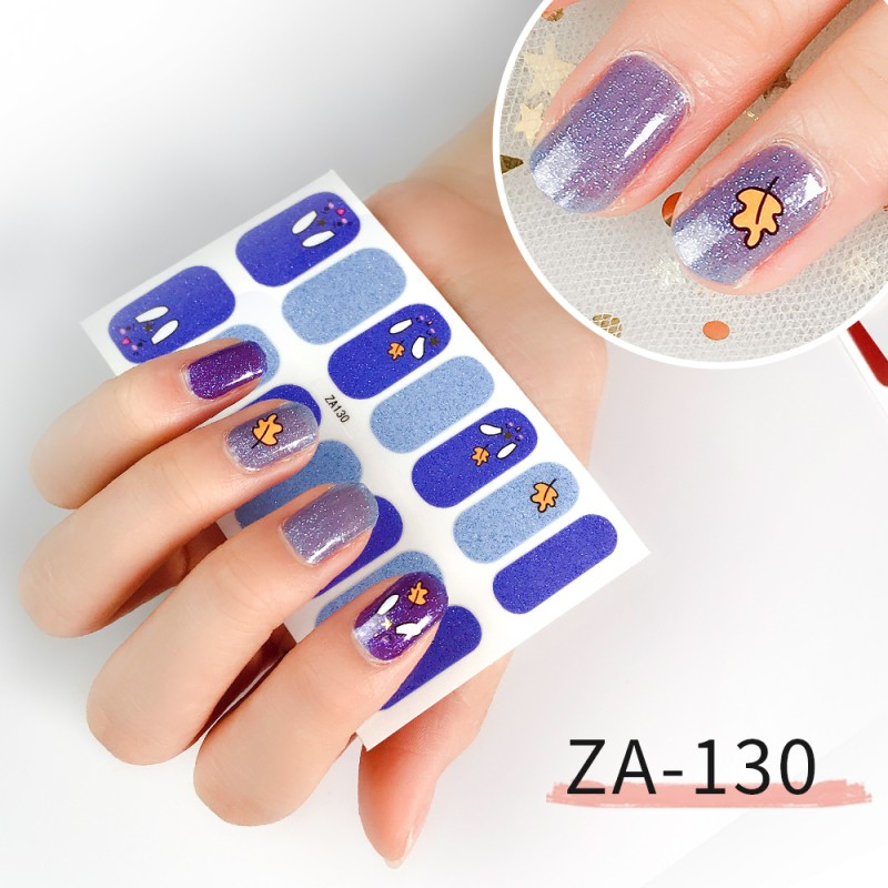 14pcs/set ZA1 Seri Stiker Kuku Motif Leopard Kartun Fashion Dapat Di Sobek Dan Tahan Lama DIY Stiker Set Lengkap Transparan Warna-Warni Indah Gradien Tahan Air Tidak Beracun Nail Art