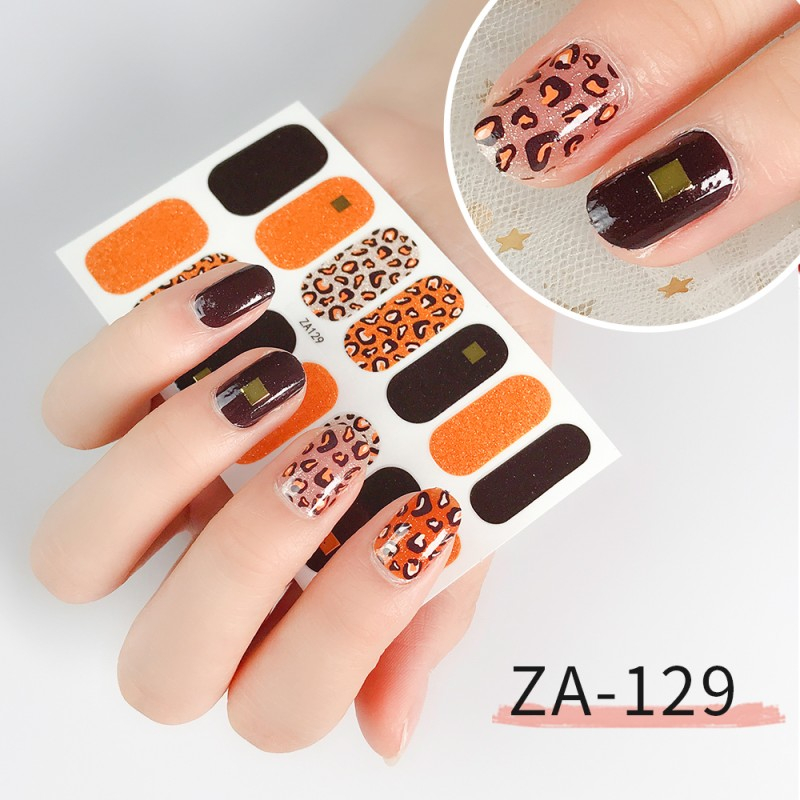 14pcs/set ZA1 Seri Stiker Kuku Motif Leopard Kartun Fashion Dapat Di Sobek Dan Tahan Lama DIY Stiker Set Lengkap Transparan Warna-Warni Indah Gradien Tahan Air Tidak Beracun Nail Art