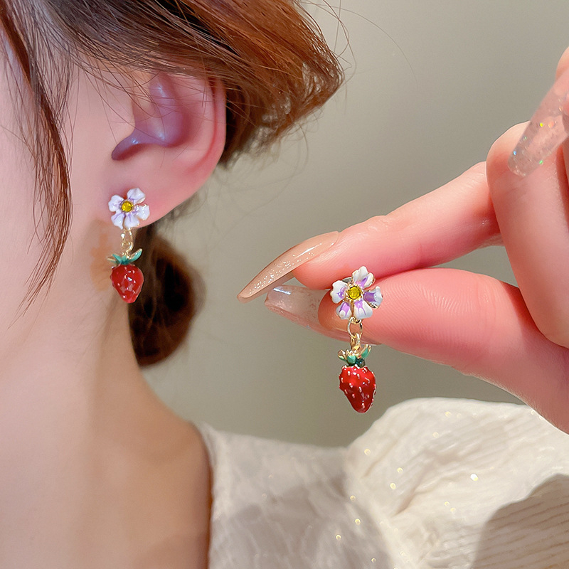 Anting Bunga Jarum Perak925 Kristal Rumbai Menjuntai Stud Aksesoris Perhiasan Wanita Fashion Edisi Korea