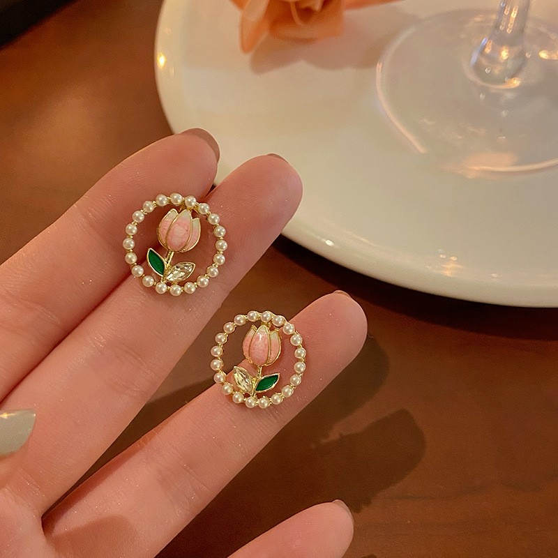 Anting Bunga Jarum Perak925 Kristal Rumbai Menjuntai Stud Aksesoris Perhiasan Wanita Fashion Edisi Korea