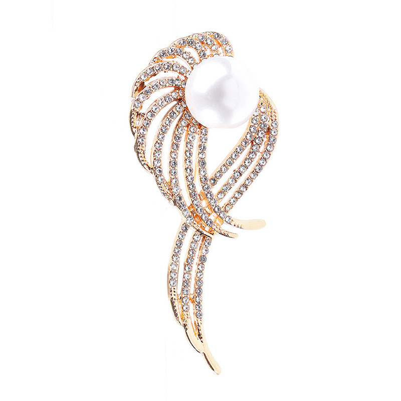 Sayap Kristal Bertabur Mutiara Bros Aksesoris Wanita pin Paduan