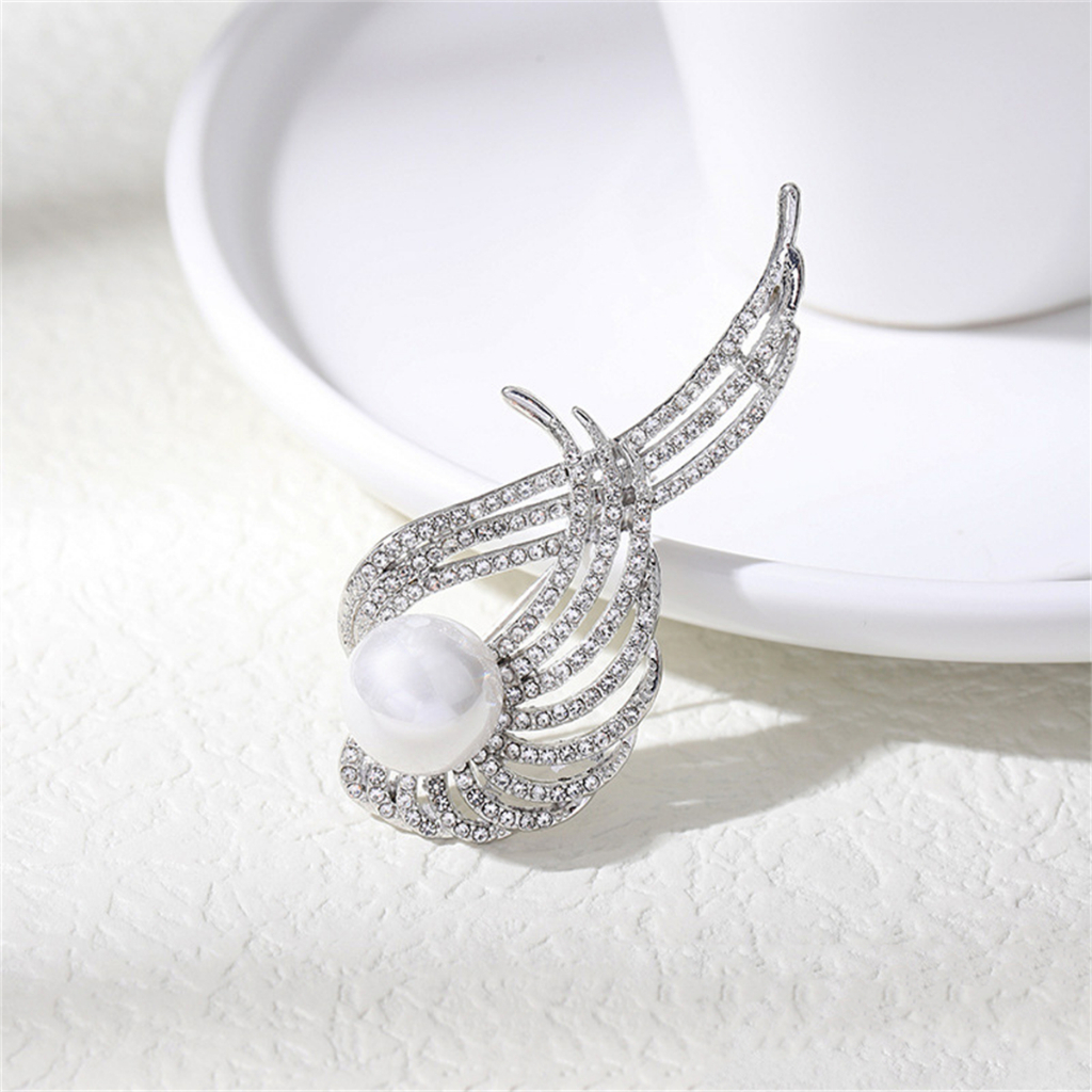 Sayap Kristal Bertabur Mutiara Bros Aksesoris Wanita pin Paduan