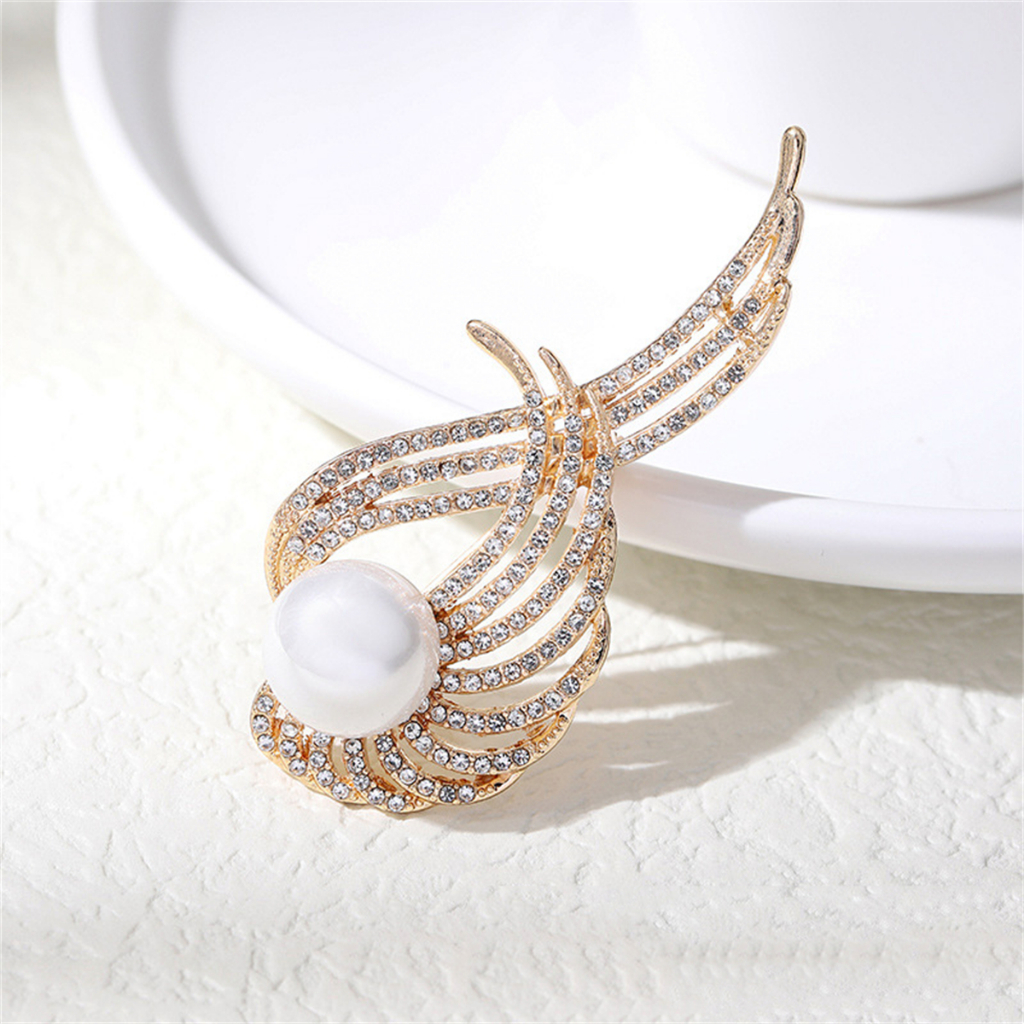 Sayap Kristal Bertabur Mutiara Bros Aksesoris Wanita pin Paduan