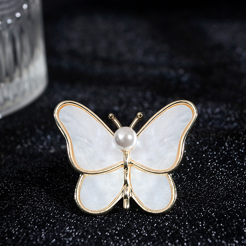 Bros Kupu-Kupu Putih high-end anti fritillaria pearl brooch pin