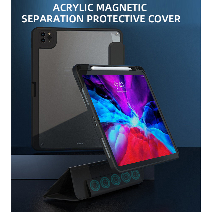 Untuk Ipad10 (2022) 10.9&quot; 10th Gen iPad Pro 12.9 2022 2021 2020 2018 High End Akrilik Transparan 2in1 Adsorpsi Magnetik Dilepas Stand Flip Tablet Pelindung Case