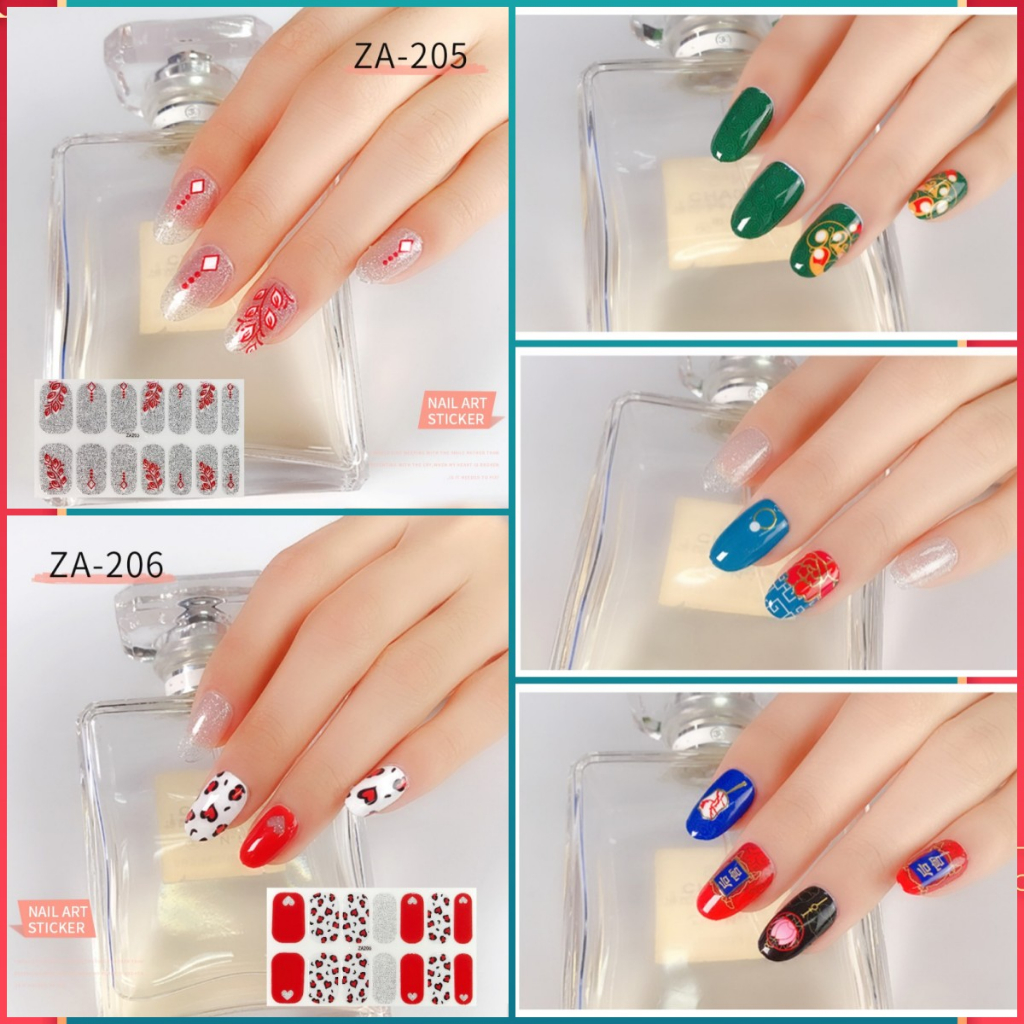 14pcs/set ZA Series Stiker Kuku Motif Leopard Kartun Mode Sobek Dan Tahan Lama DIY Stiker Set Lengkap Transparan Warna-Warni Indah Gradien Tahan Air Tidak Beracun Nail Art ZA3