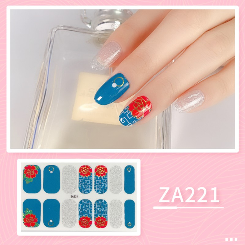 14pcs/set ZA Series Stiker Kuku Motif Leopard Kartun Mode Sobek Dan Tahan Lama DIY Stiker Set Lengkap Transparan Warna-Warni Indah Gradien Tahan Air Tidak Beracun Nail Art ZA3