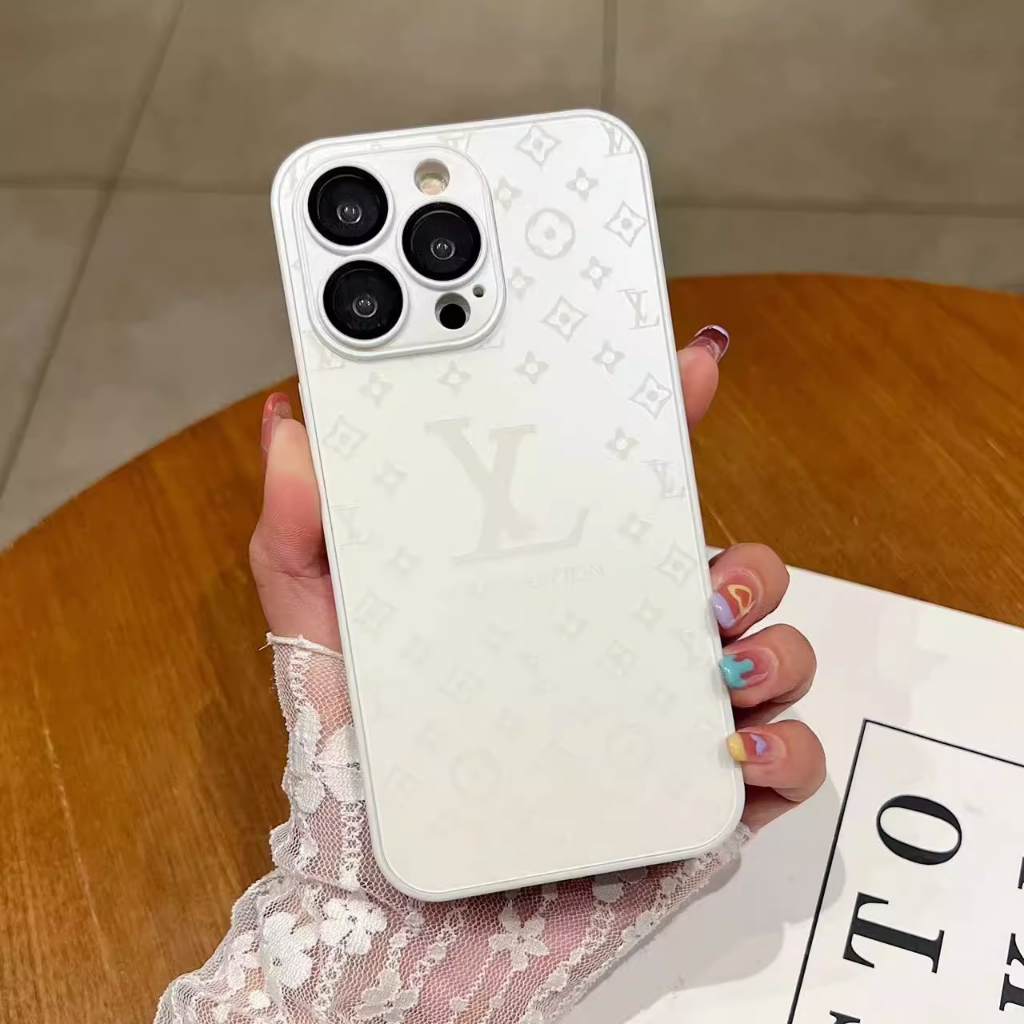 Luxury Louis Vuitton glass iphone case for iphone 11 12 13 14 pro max embossed matte LV iPhone casing