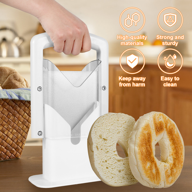 Home Stainless Steel Manual Bagel Bread Slicer Toast Cutter Slicing Guide Alat Panggang Dapur Multifungsi Gadget