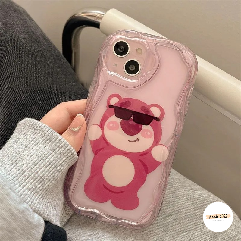 Case Untuk Realme C53 C55 C35 C33 C25 C12 C15 C25s C11 C30 C31 5 5i 5S 6 C3 7i C17 C20 C20A C11 2021 C21Y C25Y C21 Rose Red Cute Strawberry Bear Manyo 3D Wavy Curved Edge Glossy Case