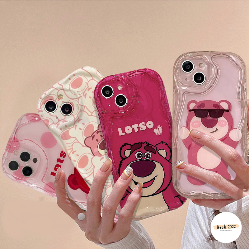 Casing Kartun Strawberry Bear Manyo Untuk OPPO A17 A15 A95 A77 A7 A5s A12 A16 A17K A54 A15s A57 A16s A3s A52 A74 A76 A96 A55 A1K A31 A9 A5 A53 2020 A77S 3D Wavy Curved Edge Soft Cover