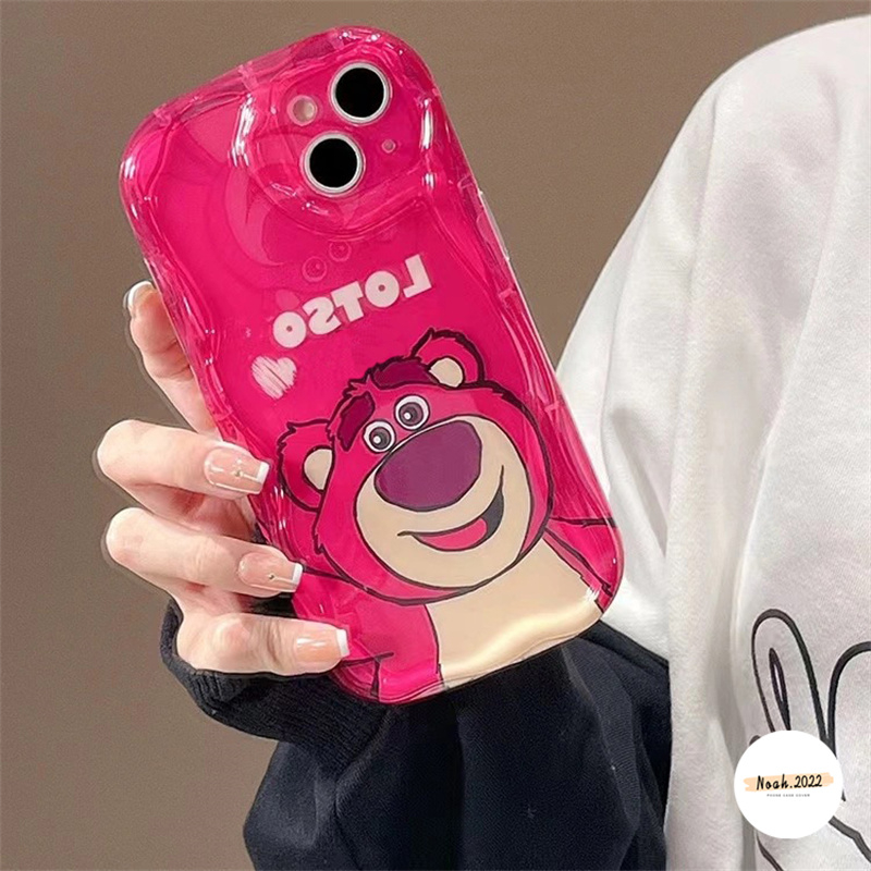 Case Untuk Realme C53 C55 C35 C33 C25 C12 C15 C25s C11 C30 C31 5 5i 5S 6 C3 7i C17 C20 C20A C11 2021 C21Y C25Y C21 Rose Red Cute Strawberry Bear Manyo 3D Wavy Curved Edge Glossy Case