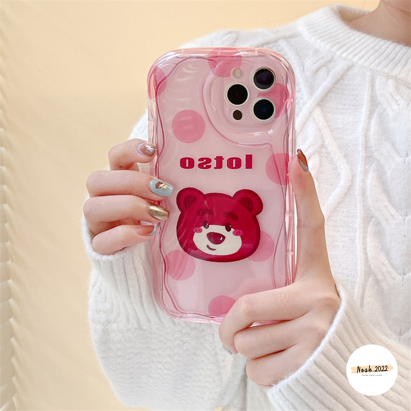 Case Untuk Realme C53 C55 C35 C33 C25 C12 C15 C25s C11 C30 C31 5 5i 5S 6 C3 7i C17 C20 C20A C11 2021 C21Y C25Y C21 Rose Red Cute Strawberry Bear Manyo 3D Wavy Curved Edge Glossy Case