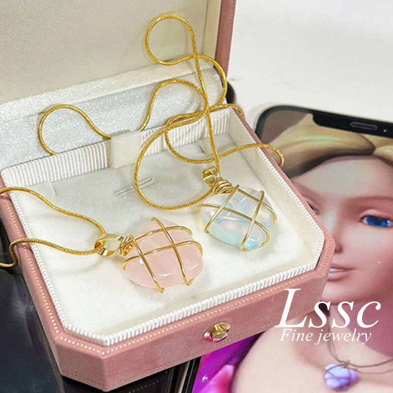 Kalung Titanium Anak Perempuan Barbie Hati Batu Permata Opal Emas 18K Anti Karat Cantik Aesthetic Korea Aksesoris Wanita Perhiasan