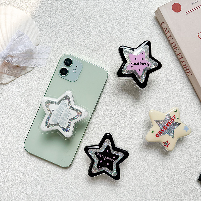 Glitter Pentagram Akrilik Phone Holder Portable Desain Bintang Y2K Stand Braket Telepon