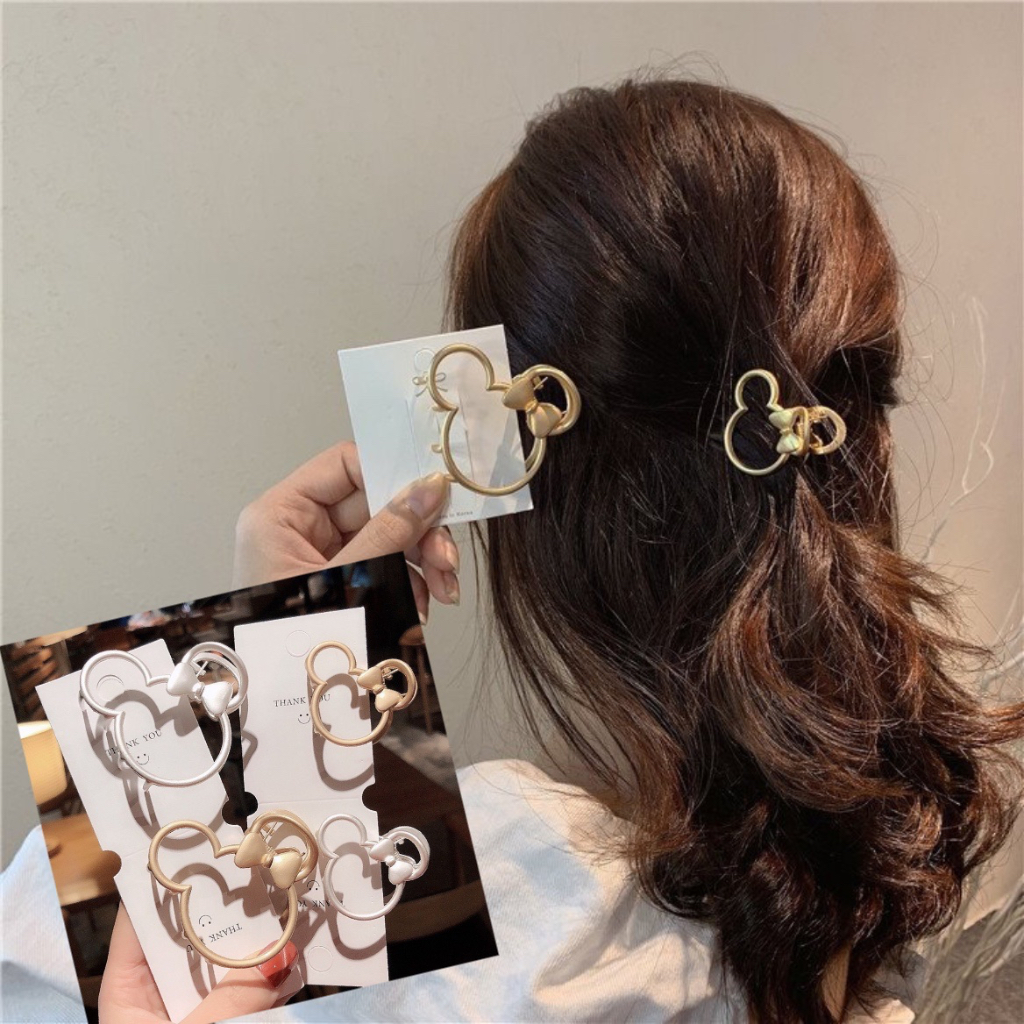 Jepit Rambut Bentuk Mickey Model Hollow Bahan Metal Matte Gaya Korea Untuk Mandi