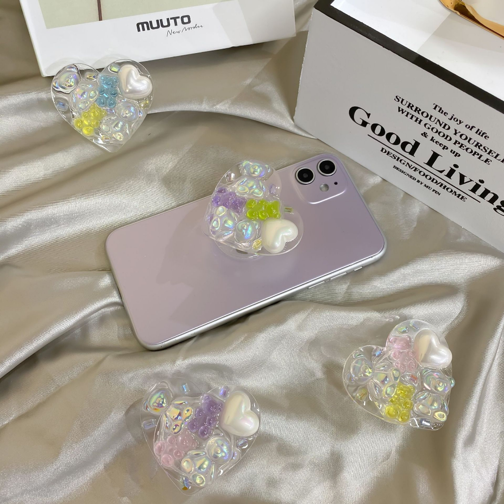 Permen Warna Mutiara Cinta Beruang Ponsel Holder Musim Panas Manis Mermaid Phone Stand