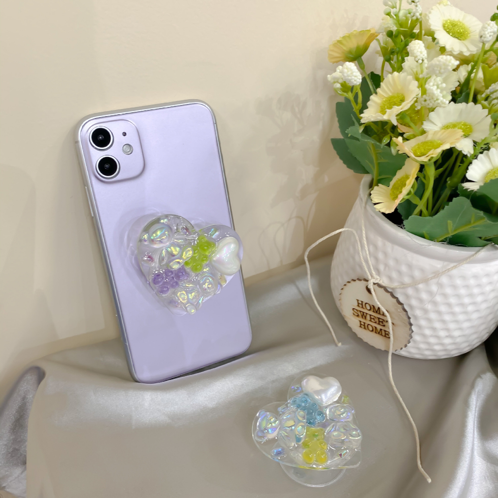 Permen Warna Mutiara Cinta Beruang Ponsel Holder Musim Panas Manis Mermaid Phone Stand