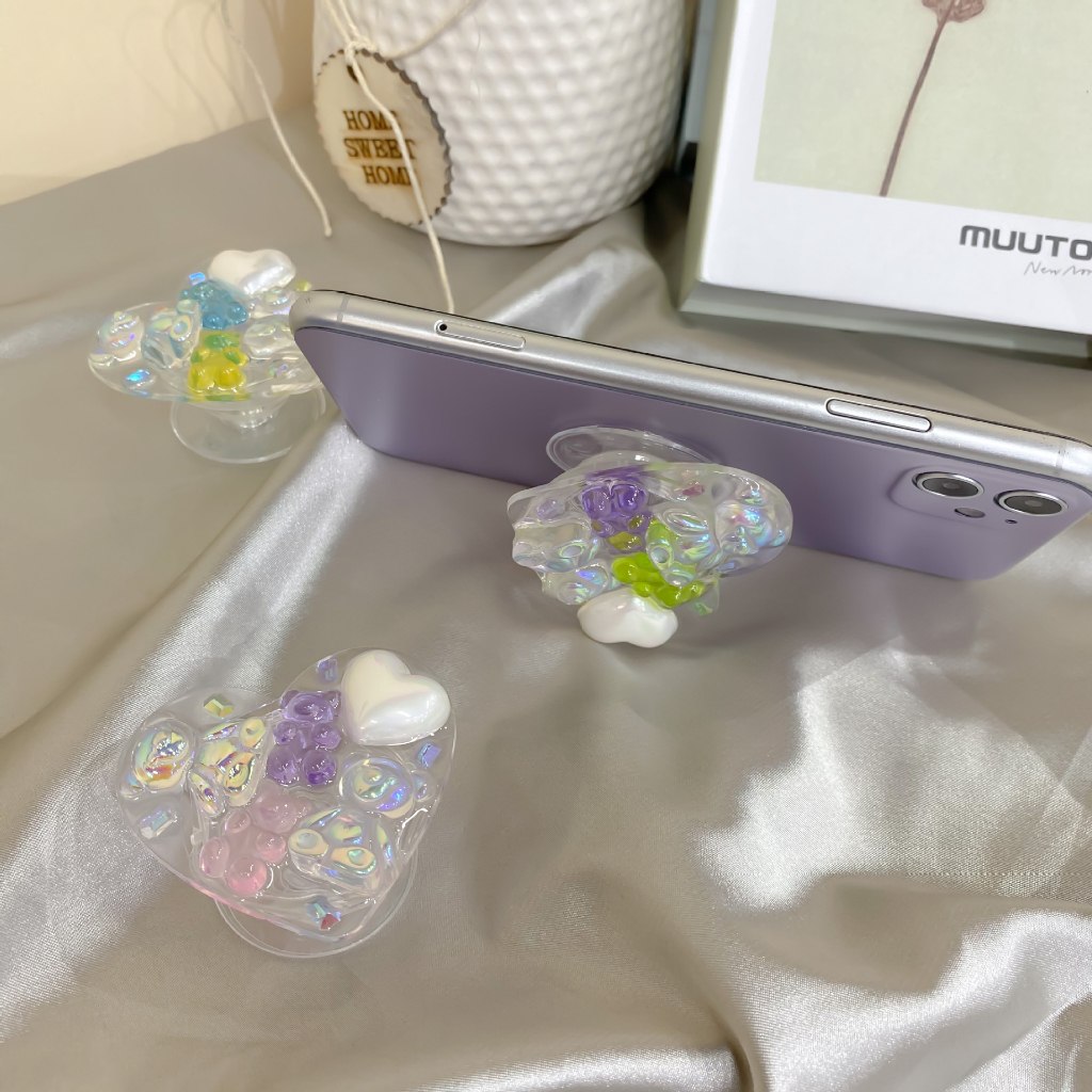 Permen Warna Mutiara Cinta Beruang Ponsel Holder Musim Panas Manis Mermaid Phone Stand