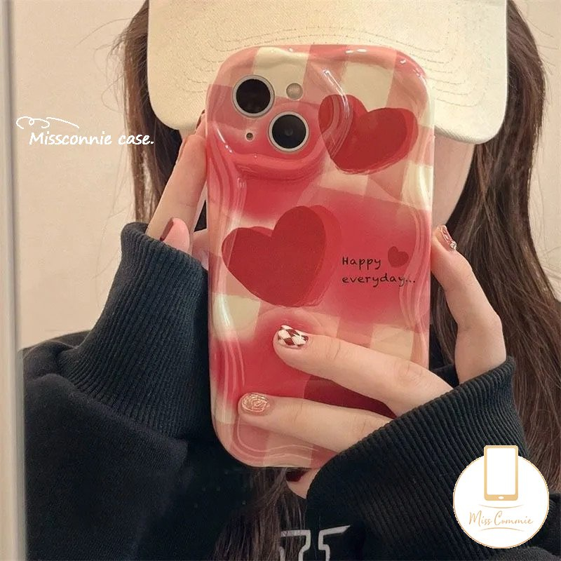 Casing Ponsel Cinta Hati Gradasi Pink Kompatibel Untuk IPhone 14xr 7Plus 11 12 13 Pro Max X 7 8 6s 6 Plus XS Max SE 2020 3D Wavy Curved Edge Glossy Shockproof Cover Soft Shell