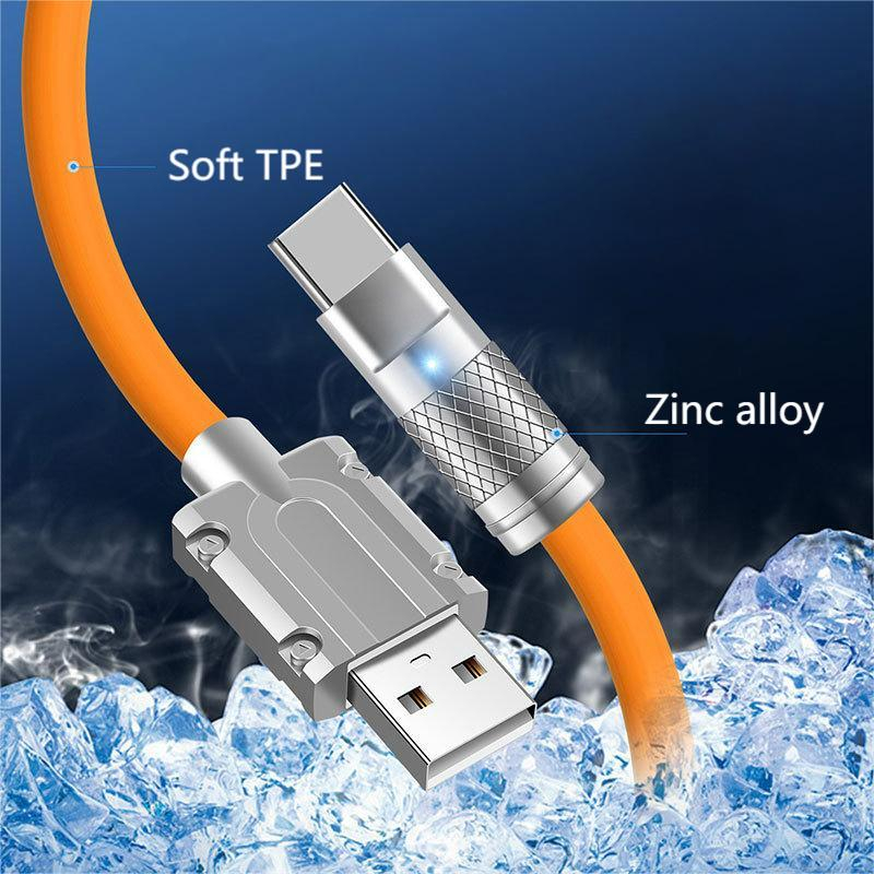 120w Kabel Pengisian Cepat Transparan Cairan Zinc Alloy Tipe C Cable Charger USB 6A Kabel Data Lampu Indikator