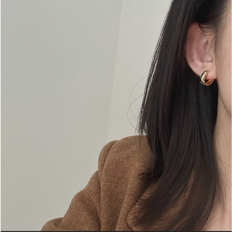 Anting Hoop Motif Belah Ketupat Korea Anting Lingkaran Grid Minimalis Perancis