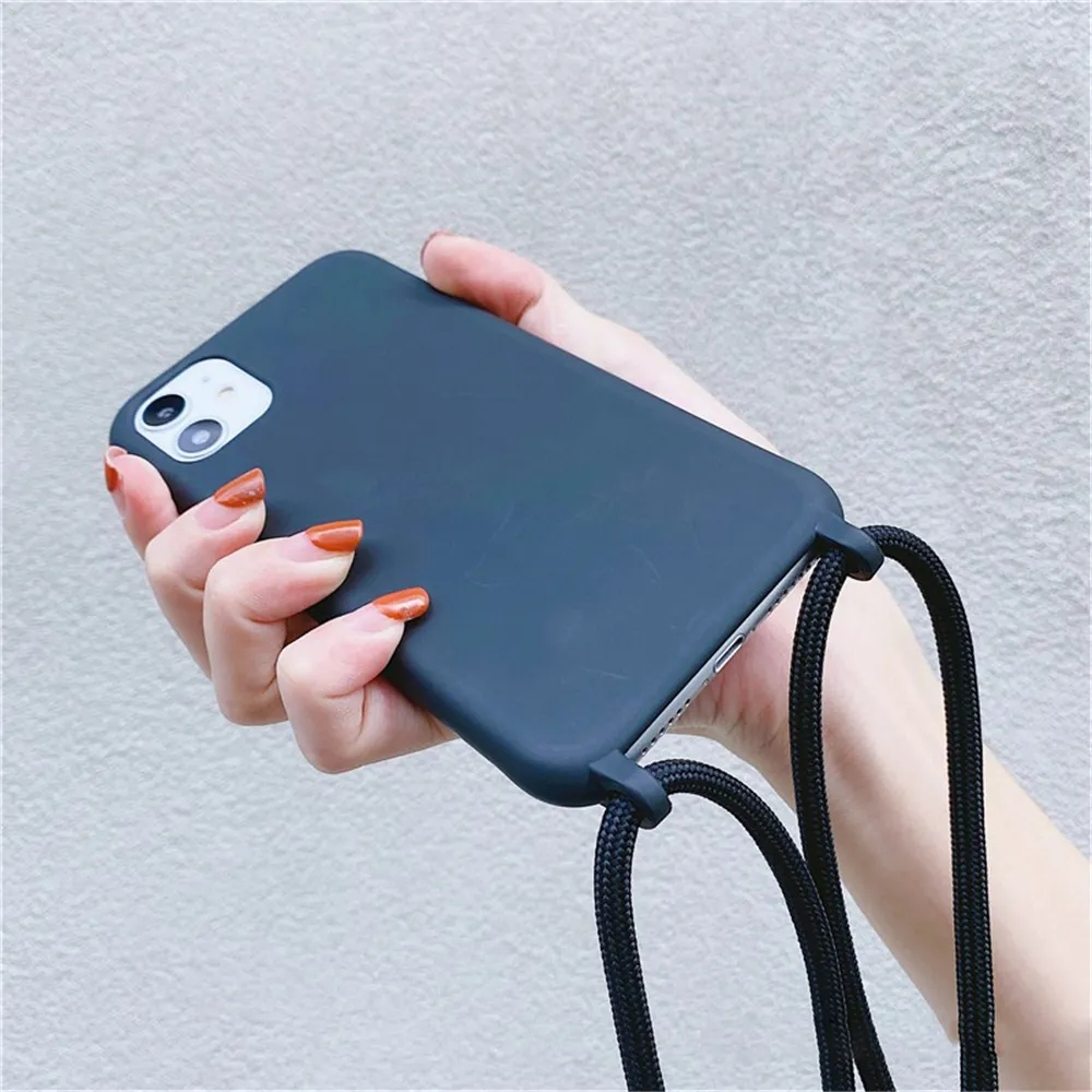 Softcase Slingcase Tali Lanyard Case Untuk iphone 14 Pro Max 13 Pro Max Pure Colours Strap Case 12 11 Pro Max 6Plus i78 Plus XSMax Se20