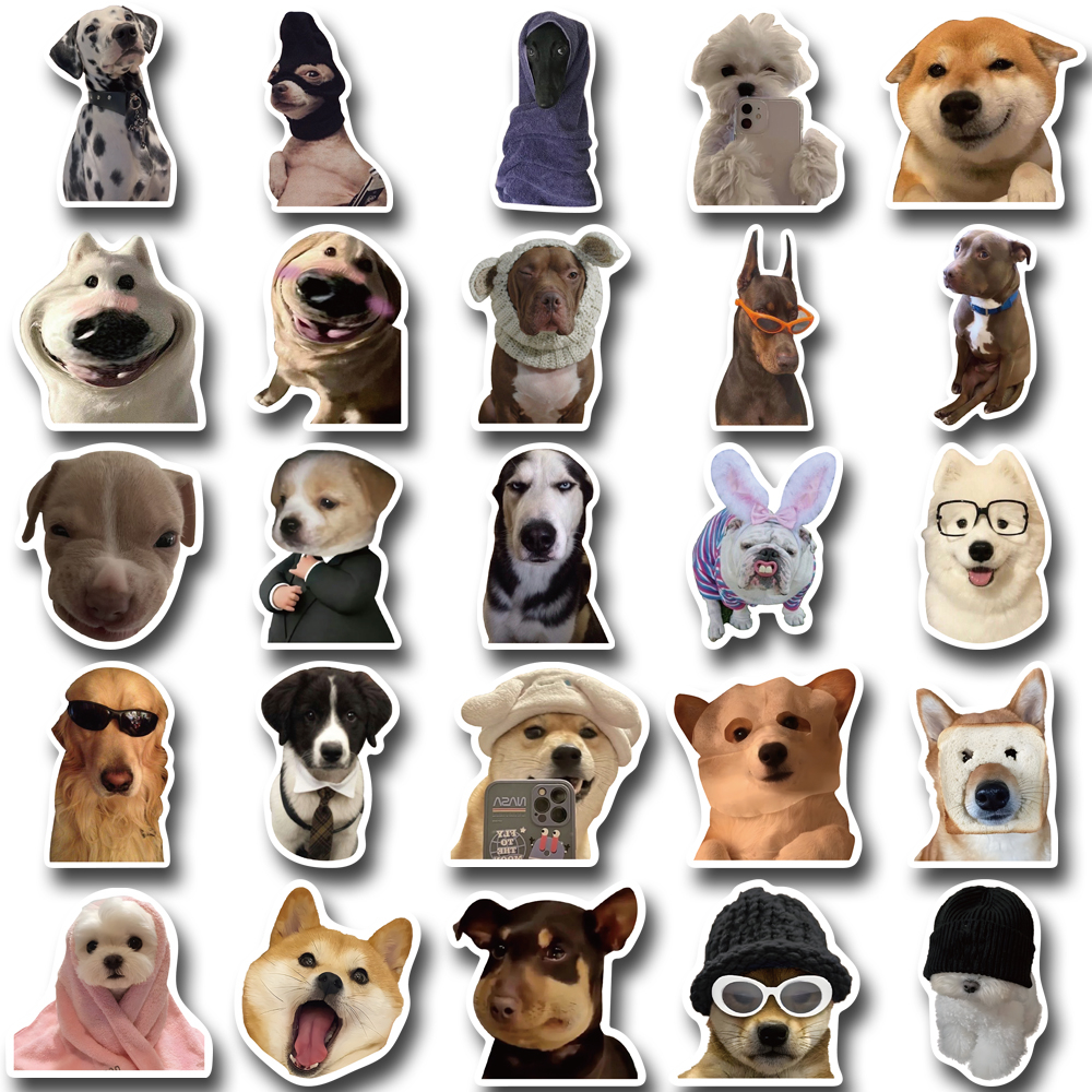 [in Stock] 50pcs Stiker Paket Emosi Anjing Populer Super Lucu Dan Imut Rekening Tangan Anjing Stiker Ponsel Case Helm Komputer Tahan Air Decal stickers