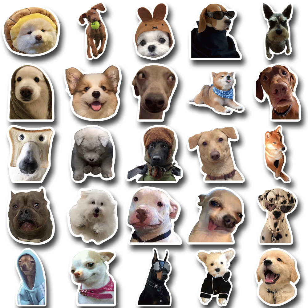 [in Stock] 50pcs Stiker Paket Emosi Anjing Populer Super Lucu Dan Imut Rekening Tangan Anjing Stiker Ponsel Case Helm Komputer Tahan Air Decal stickers