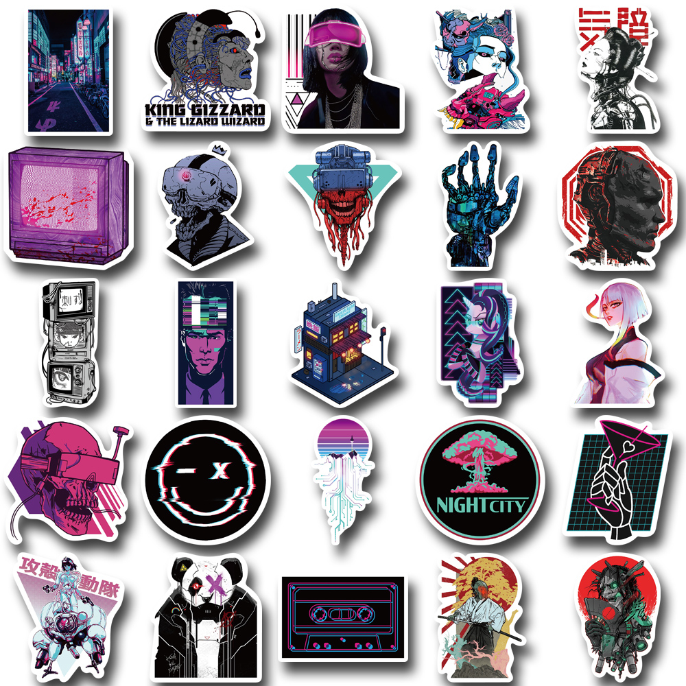 [in Stock] 50pcs Harajuku Cyberpunk Stiker Casing Ponsel Helm laptop Stiker Tahan Air