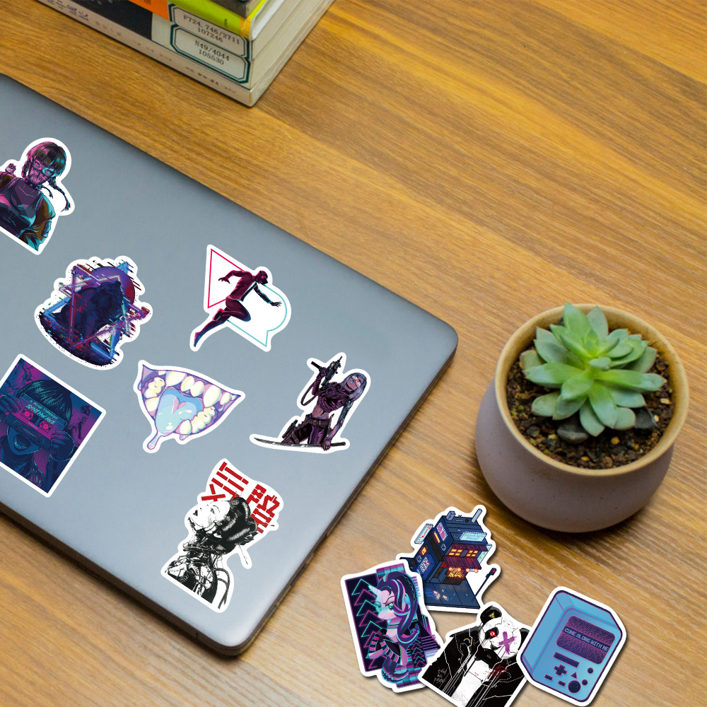 [in Stock] 50pcs Harajuku Cyberpunk Stiker Casing Ponsel Helm laptop Stiker Tahan Air