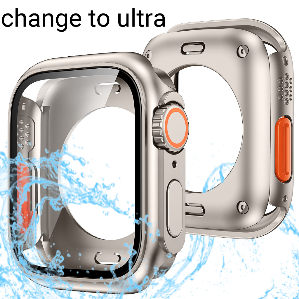 2in1 Upgrade Ke Ultra For Apple Smart Watch8 7 45mm Full Coverage Frame Pelindung Layar Untuk iWatch 6se 44mm 40mm 41mm Change to Ultra Cover t500 x7 t5 t55 ft50 w26 w46 w56