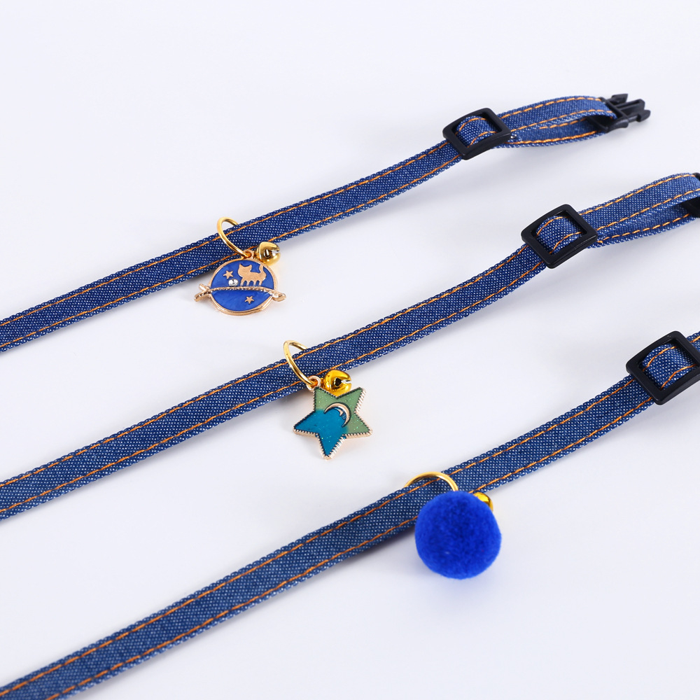 Rantai Kucing Pet Cat Dog collars with Cowboy Berujung Lima Planet Ball Pendant Necklace Rabbit Adjustable Bell Necklace Aksesoris Hewan Peliharaan