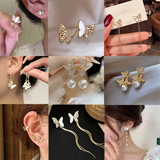 Anting Versi Korea, Kupu-Kupu, Mutiara, Rumbai fashion Bertabur Berlian, Grosir Untuk Produsen Aksesori Wanita