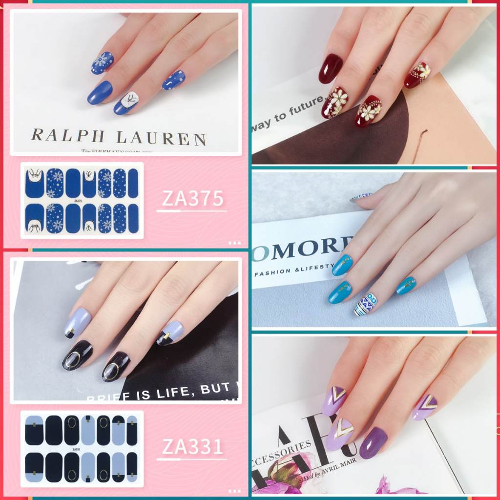 14pcs/set ZA Seri Stiker Kuku Motif Leopard Kartun Mode Sobek Dan Tahan Lama DIY Stiker Set Lengkap Transparan Warna-Warni Indah Gradien Tahan Air Tidak Beracun Nail Art ZA5