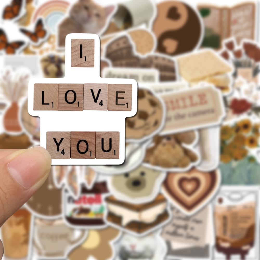 [in Stock] 60pcs brown aesthetic art Stiker Hias Laptop Telepon Cangkir Air Stiker Tahan Air