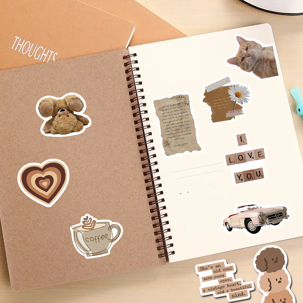 [in Stock] 60pcs brown aesthetic art Stiker Hias Laptop Telepon Cangkir Air Stiker Tahan Air