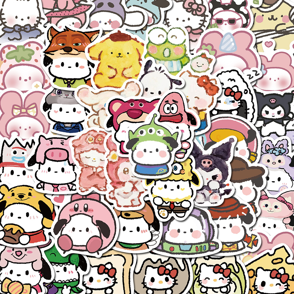 [in Stock] 56 Pcs Sanrio Stroke Sederhana Kartun Lucu Stiker Indah Tangan Akun Ponsel case Helm Tahan Air Stiker