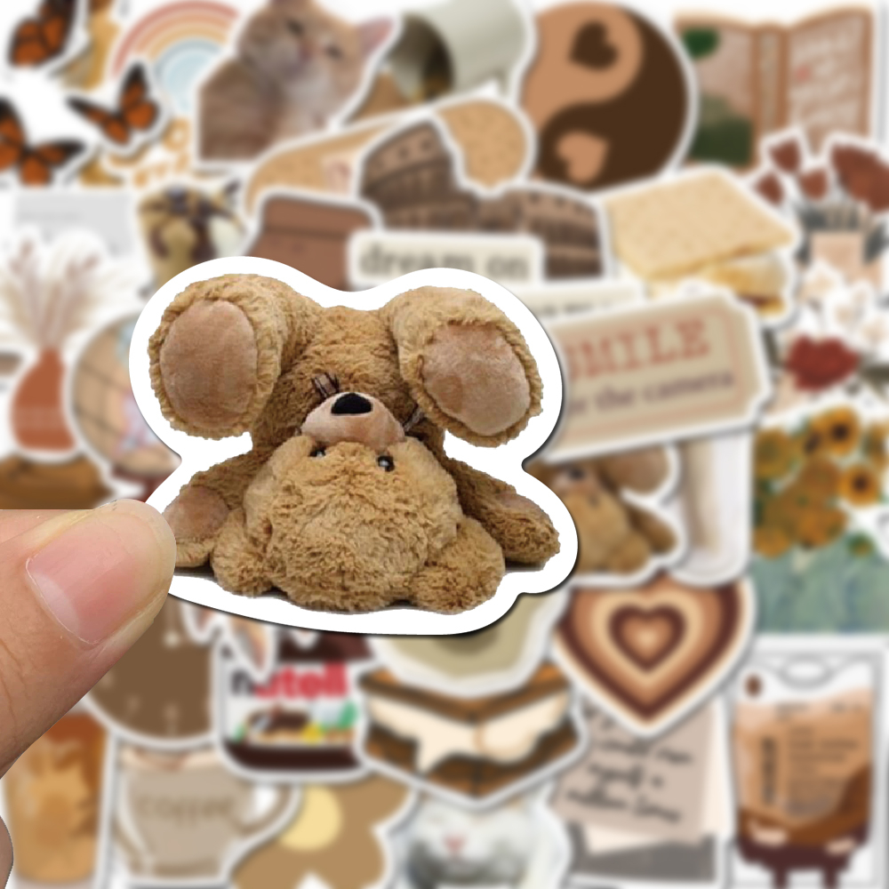[in Stock] 60pcs brown aesthetic art Stiker Hias Laptop Telepon Cangkir Air Stiker Tahan Air