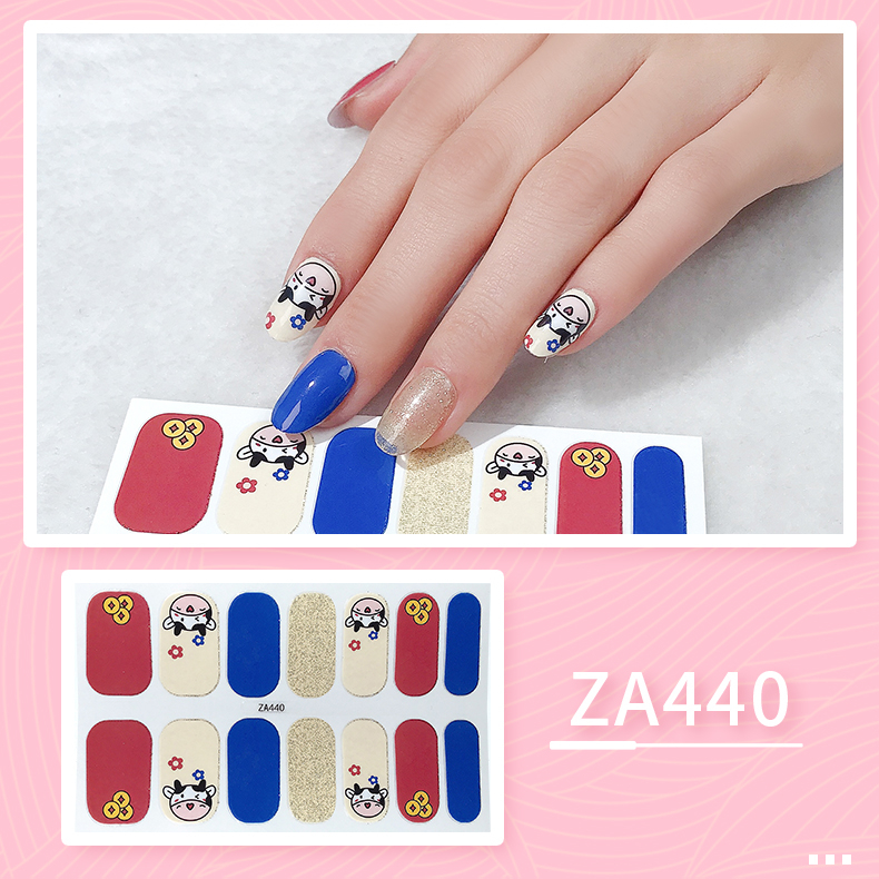 14pcs/set ZA Series Stiker Kuku Motif Leopard Kartun Mode Sobek Dan Tahan Lama DIY Stiker Set Lengkap Transparan Warna-Warni Indah Gradien Tahan Air Tidak Beracun Nail Art ZA7